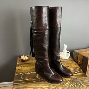 Michael Kors Rhea over knee tall boots in dark reddish brown